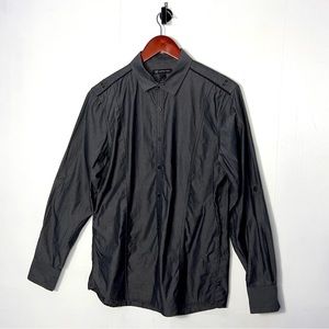 INC International Concepts | Mens Roll Tab Button Down Shirt | Dark Charcoal | M